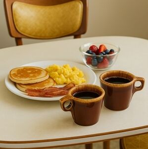 Vintage Hull Oven-Proof Mid-Century Modern Drip Ware Mug Set – Brown & Cream